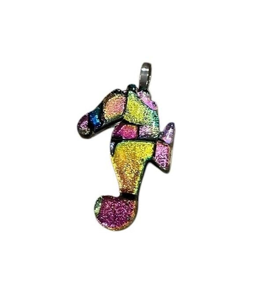 Seahorse Charm Glass Pendant Necklace Charm handmade Dichroic